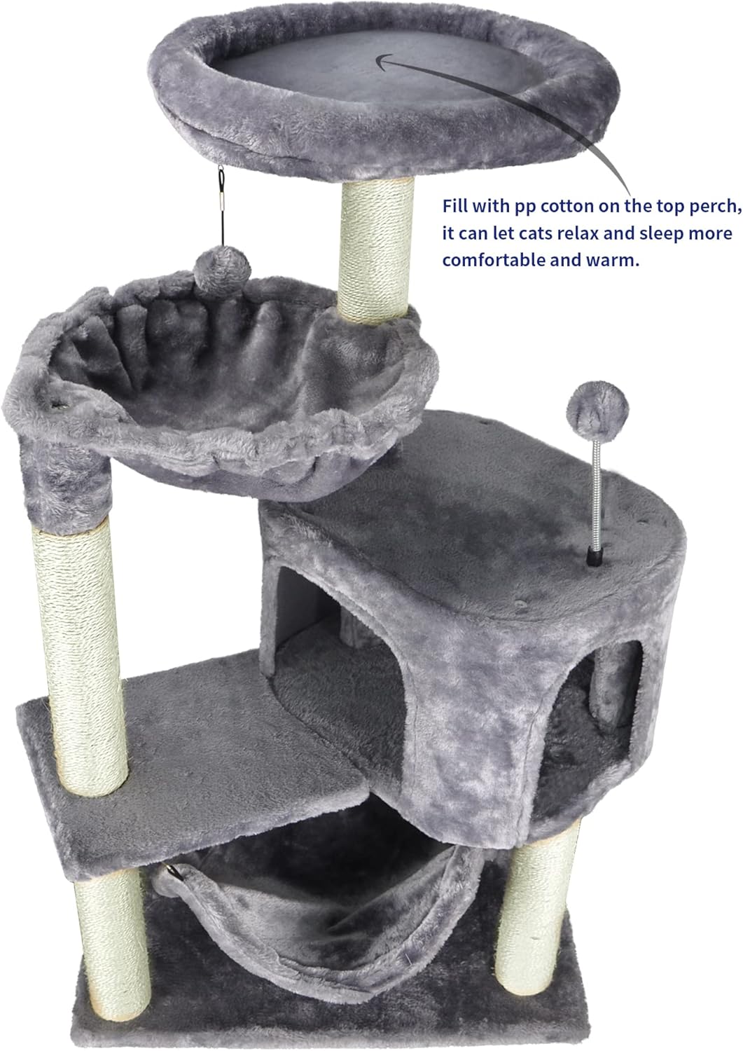 YUNIQUE Cat Tree with Cat Condo and Big Hammock, Grey