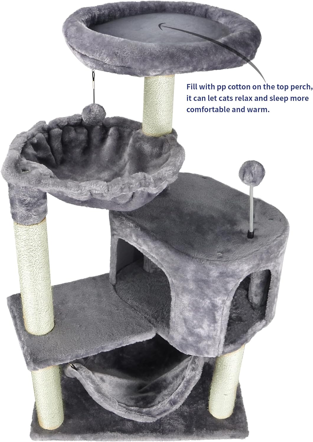 YUNIQUE Cat Tree with Cat Condo and Big Hammock, Grey