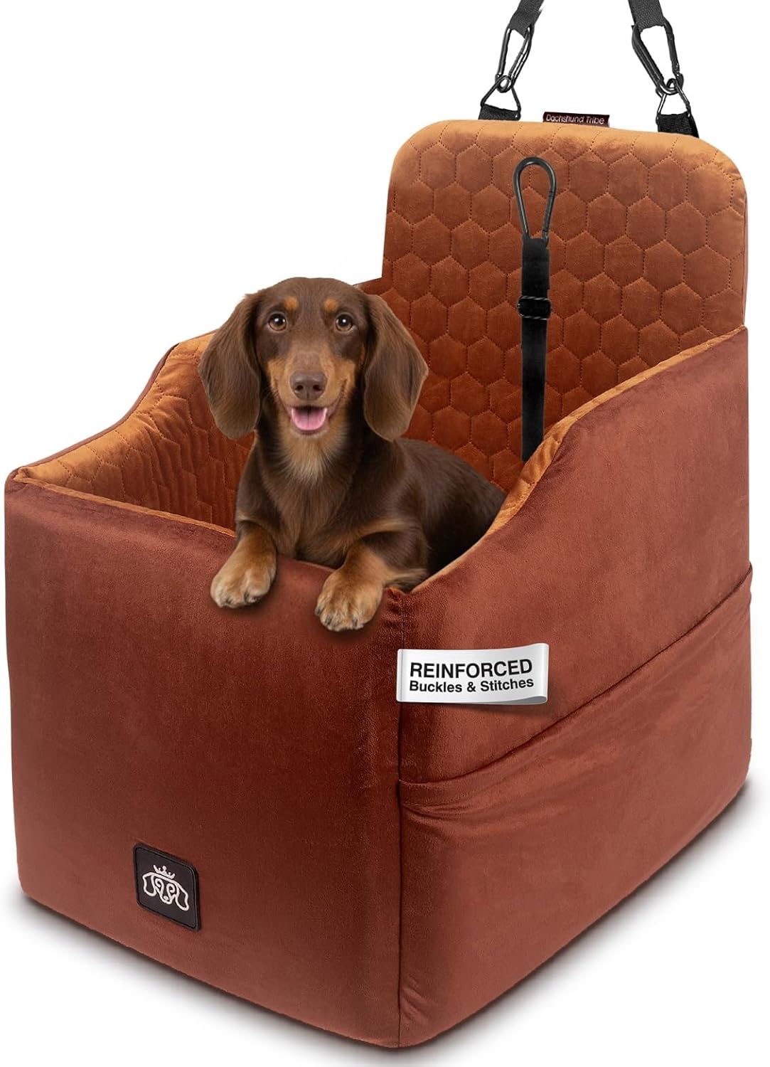 Dog Car Seat for Small Dogs - Safety Booster Bed for Car Travel, Machine Washable Cover, Scratch & Water Resistant, Adjustable, Non-Slip Base (Royal Brown, Small/Medium)