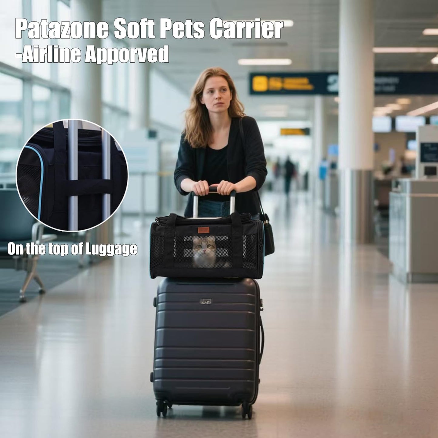 Cat Carriers Soft Small Dog Carrier Airline Approved Softsides Pets Bag,Black,Lightweight,Luxury Style,Top Expandable,Guaranteed on Cabin Board Flight Travel Recommend Under 15 lbs