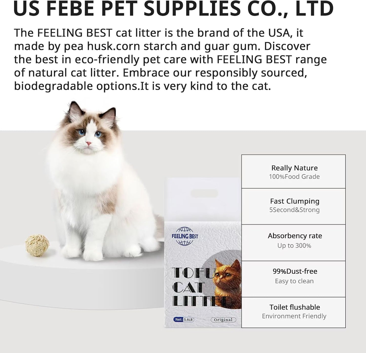Tofu Cat Litter 22.4LB(5.6LB*4 Bags) Fast Clumping, Dust-Free,100% Natural Raw MaterNials, Clumping,Flushable,Ultra Absorbent and Fast Drying,Solubility in Water,Really,Less Scattering