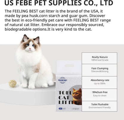 Tofu Cat Litter 22.4LB(5.6LB*4 Bags) Fast Clumping, Dust-Free,100% Natural Raw MaterNials, Clumping,Flushable,Ultra Absorbent and Fast Drying,Solubility in Water,Really,Less Scattering
