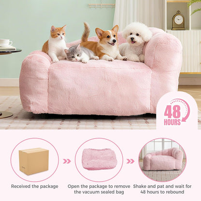 51 Inch Dog Sofa Couch for Large Medium Dogs up to 130 Lbs, Memory Foam Pets Sofa with Faux Fur Fabric Pink