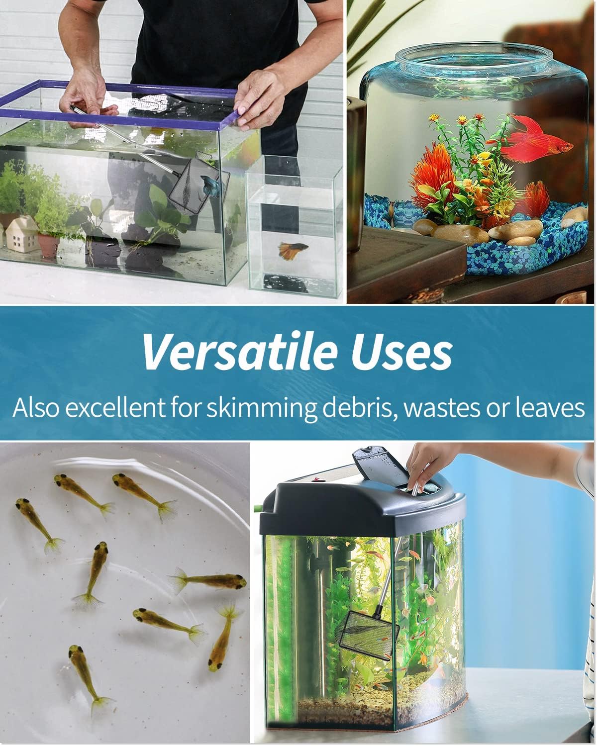 Pawfly Aquarium Fish Net with Extendable 9-24 Inch Long Handle for Betta Fish Tank Small Koi Pond and Pool