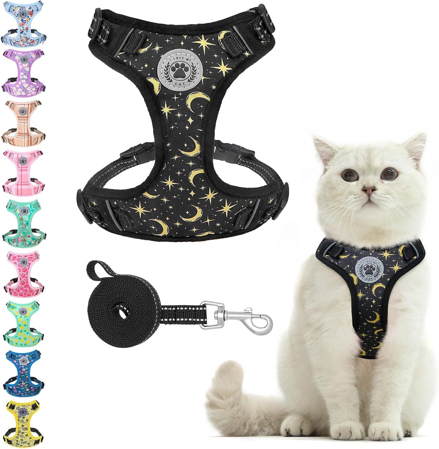 BEAUTYZOO Cat Harness and Leash Set for Walking Escape Proof, Neck Release Adjustable Harness for Kitten Puppy Small Medium Large Cats, Soft Cute Easy Control Small Cat Harness for Cats Boy and Girls