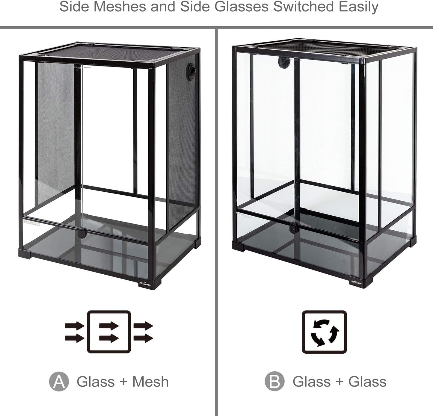 REPTI ZOO 24" x 18" x 36" Reptile Tall Glass Terrarium Rainforest Habitat Double Hinge Door with Screen Ventilation 67 Gallon Reptile Terrarium Easy Assembly