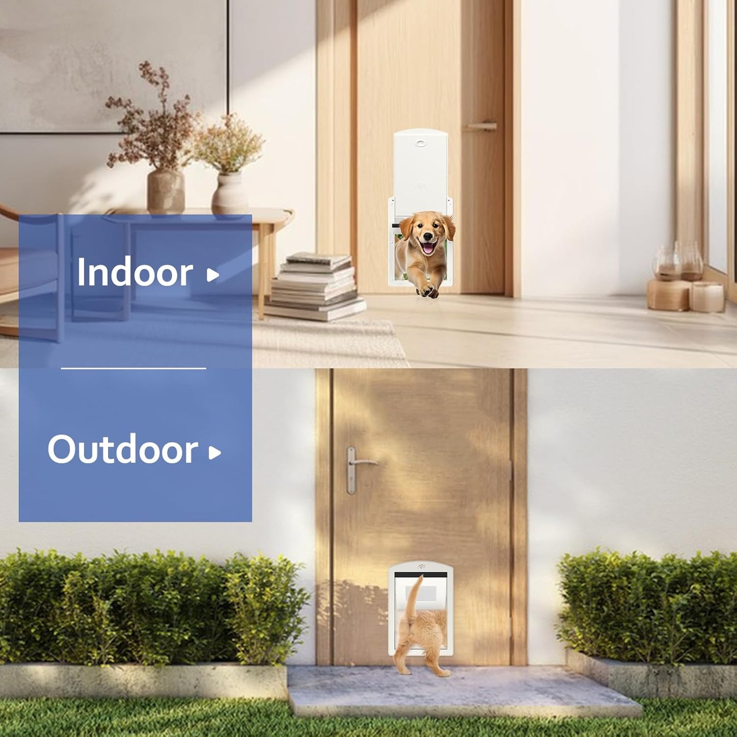 [Classicmacher] Dog Door for Large Dogs, White Frame Door for L arge Dogs, Strong Plastic Doggy Door and L arge Pets with Sliding Lock Panel and Magnetic Soft Flap (Large, Milk White)