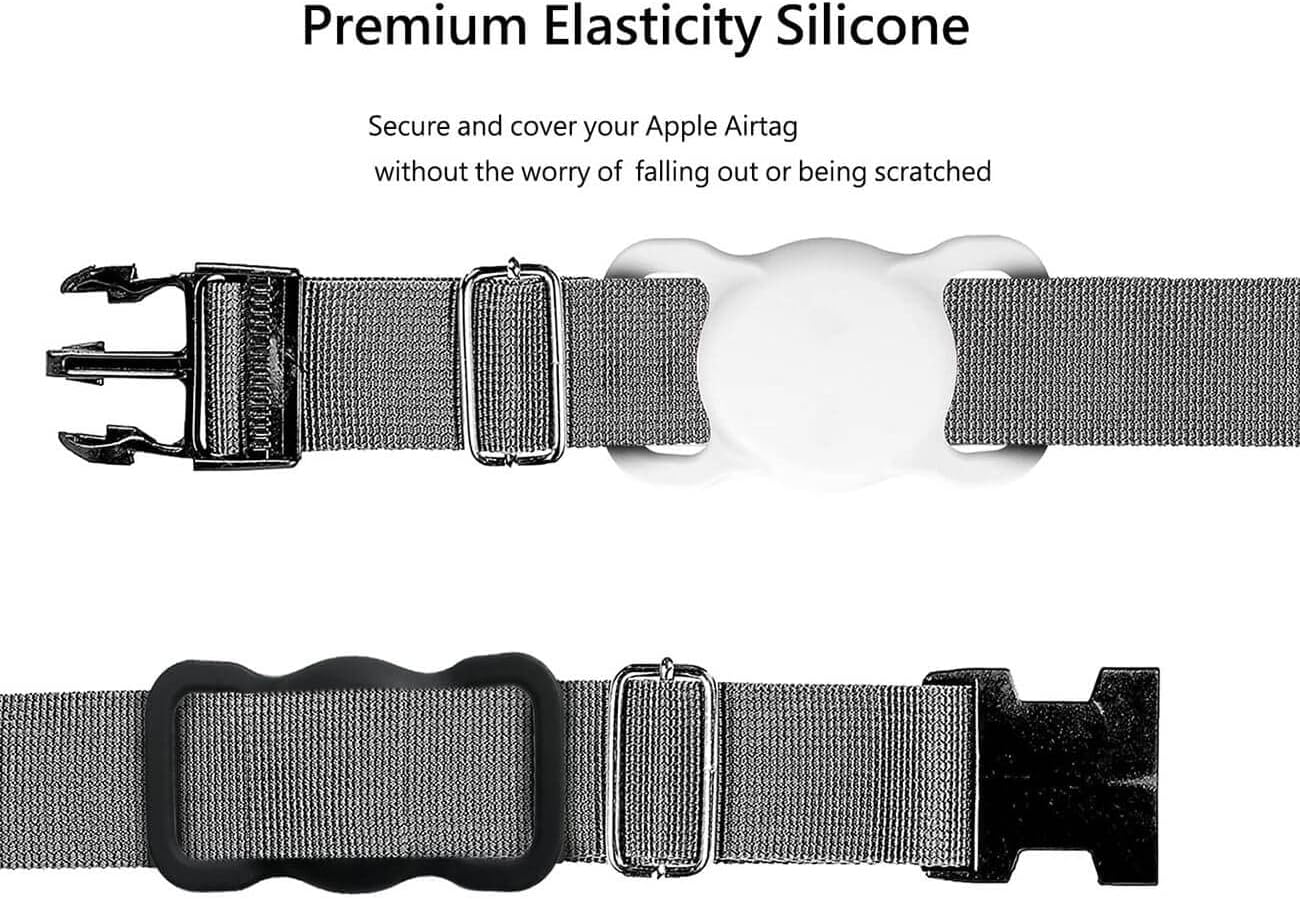 SWINCHO for AirTag Dog Collar Holder [2 Pack] Waterproof High-Strength Elastic Silicone Dog Cat Air Tag Holder, (Black&White)