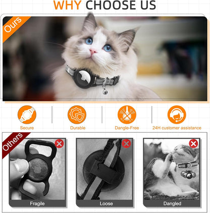 Airtag Cat Collar Breakaway, Odokele Reflective Cats Collars with Apple Air Tag Holder for Kitten, Cat GPS Tracker Adjustable Collars with Safety Quick Release Buckle for Kitties and Puppies, Black