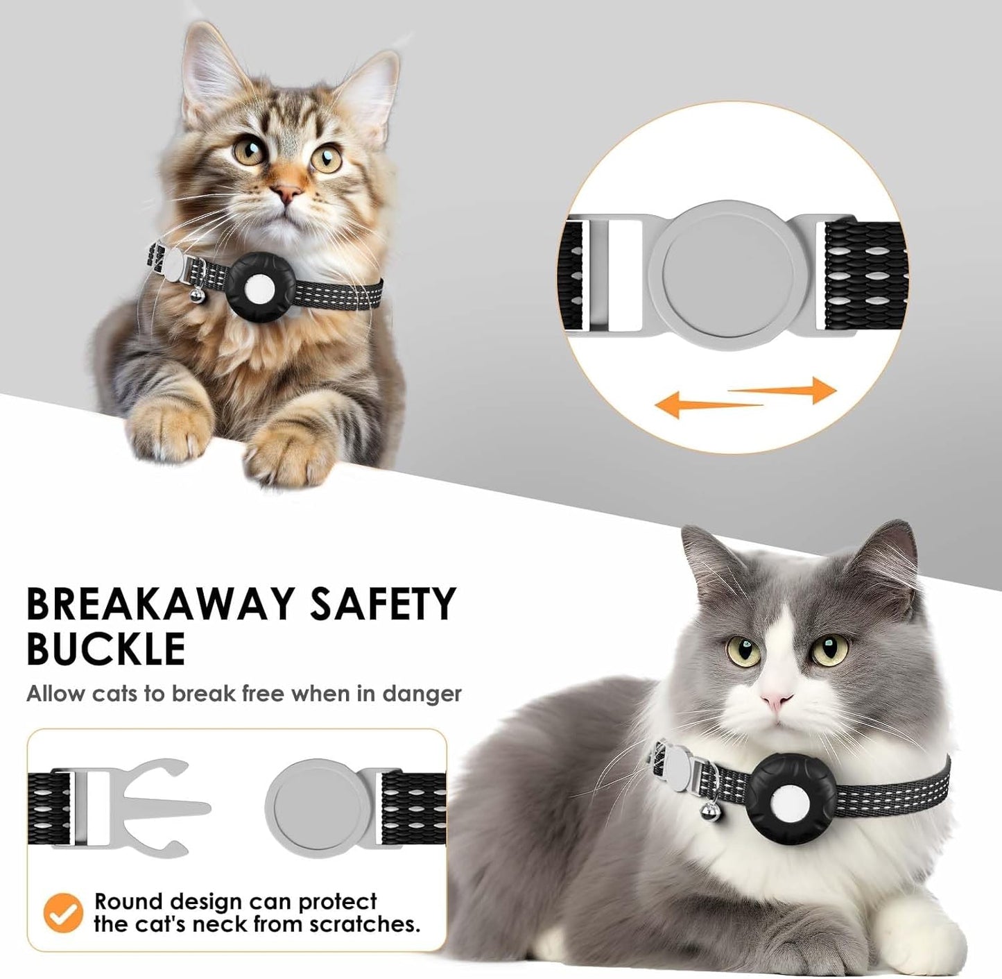 GPS Tracker for Cats, Cat Tracker Compatible with Apple Find My App (Only iOS), No Monthly Fee, Waterproof (White Tracker, Black Cat Collar)