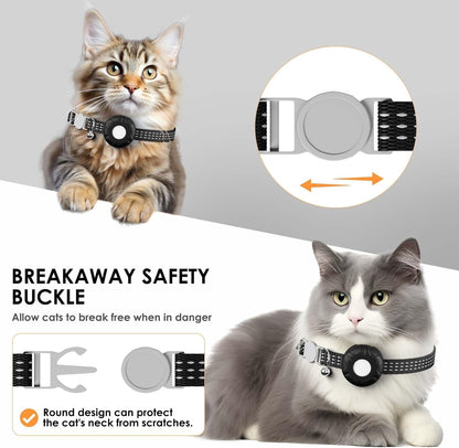 GPS Tracker for Cats, Cat Tracker Compatible with Apple Find My App (Only iOS), No Monthly Fee, Waterproof (White Tracker, Black Cat Collar)
