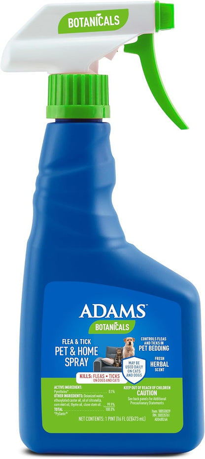 ADAMS Botanicals Flea & Tick Pet & Home Spray, for Dogs, Cats and Home, 16 oz