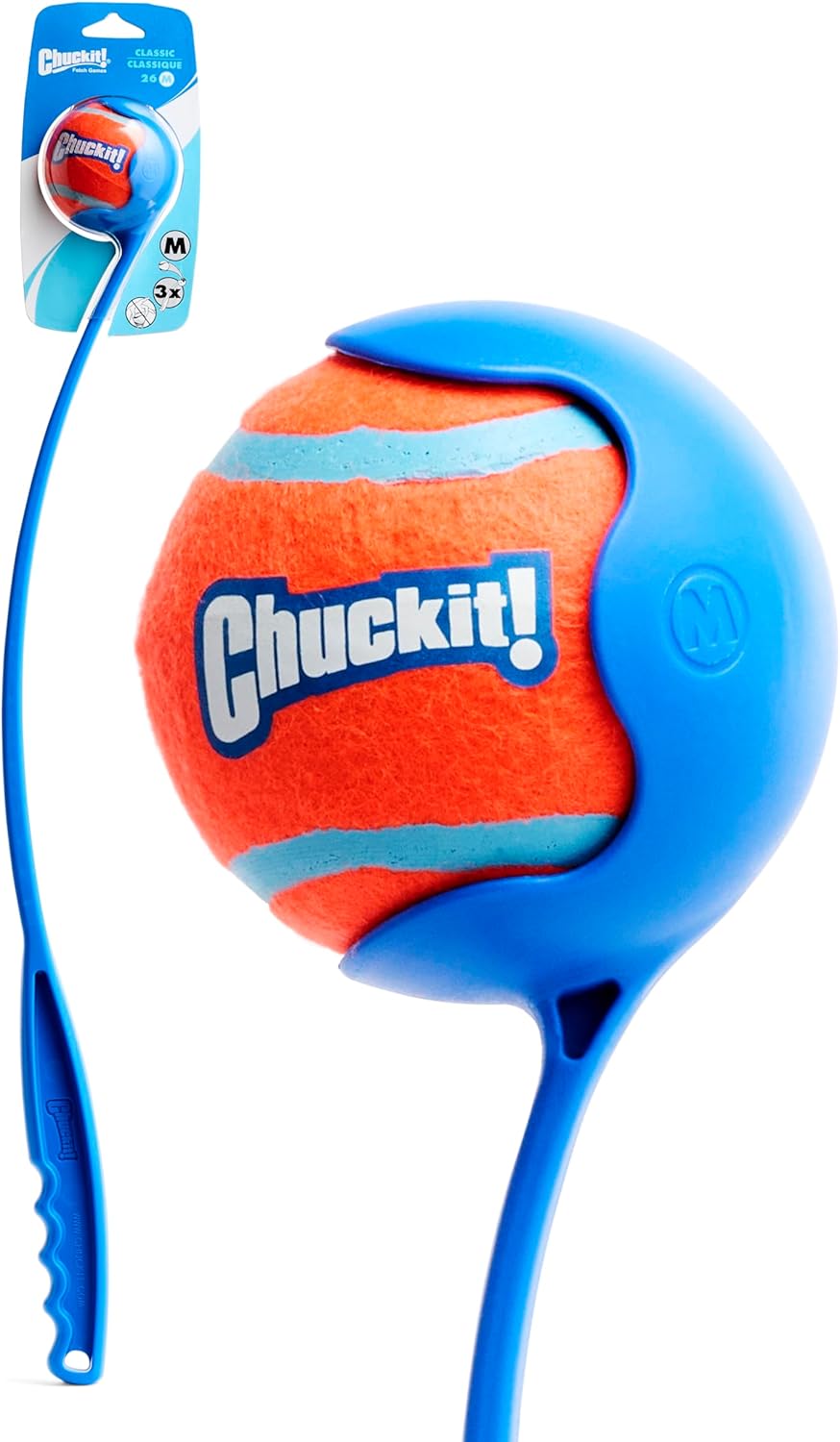 Chuckit! Classic 26M Dog Ball Launcher, 26" Long Handle Compatible with Medium (2.5") Balls, Pet Fetch Thrower Toys, For Dogs 20-60 Pounds, Made in USA, Comes with 1 Medium Ultra DogBall