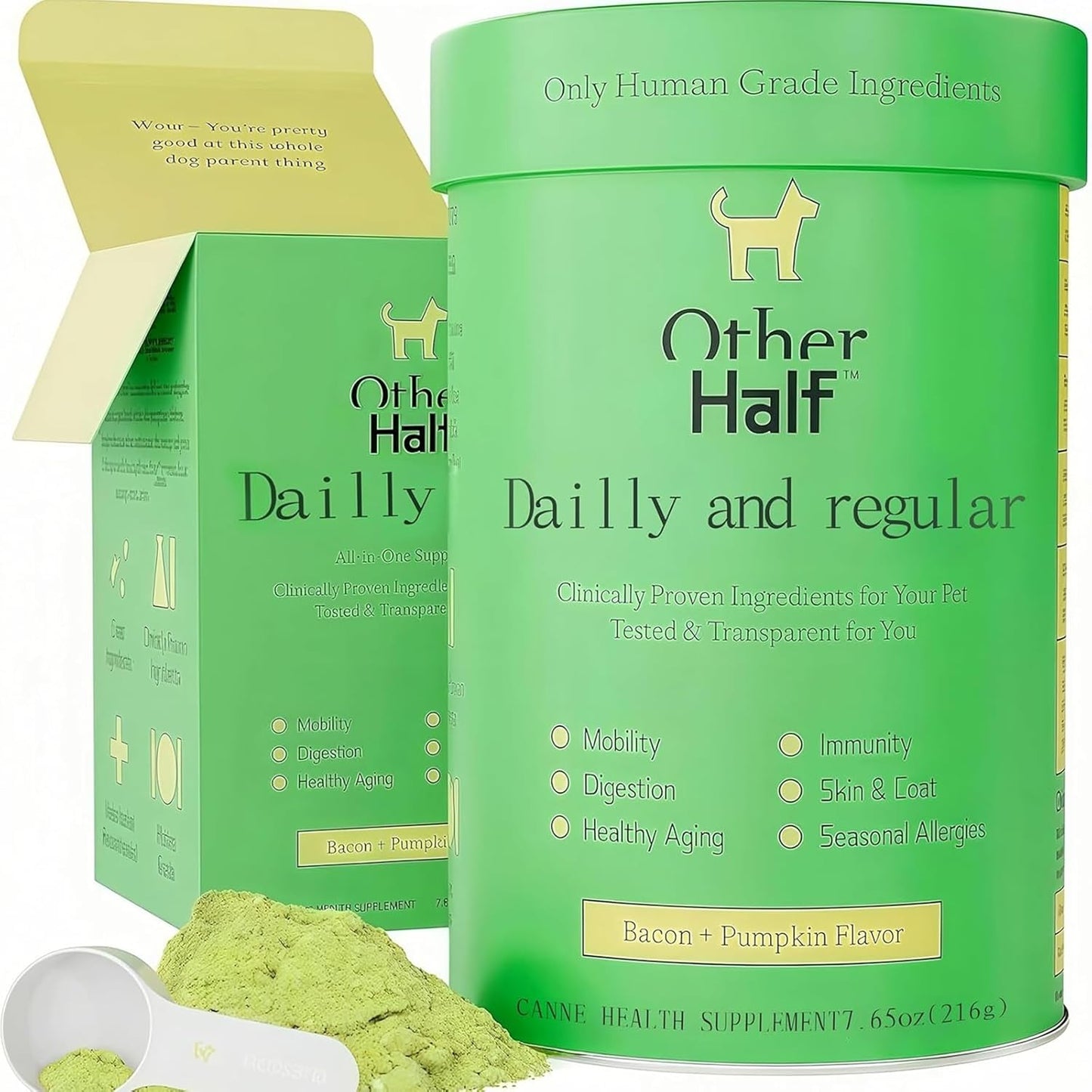 Other Half Dog Multivitamin – Daily Support for Joints, Gut, Allergies, Immune System, Urinary Tract, Skin, and Coat. Contains chondroitin, Omega-3, Dog probiotics, and 45 Active Ingredients