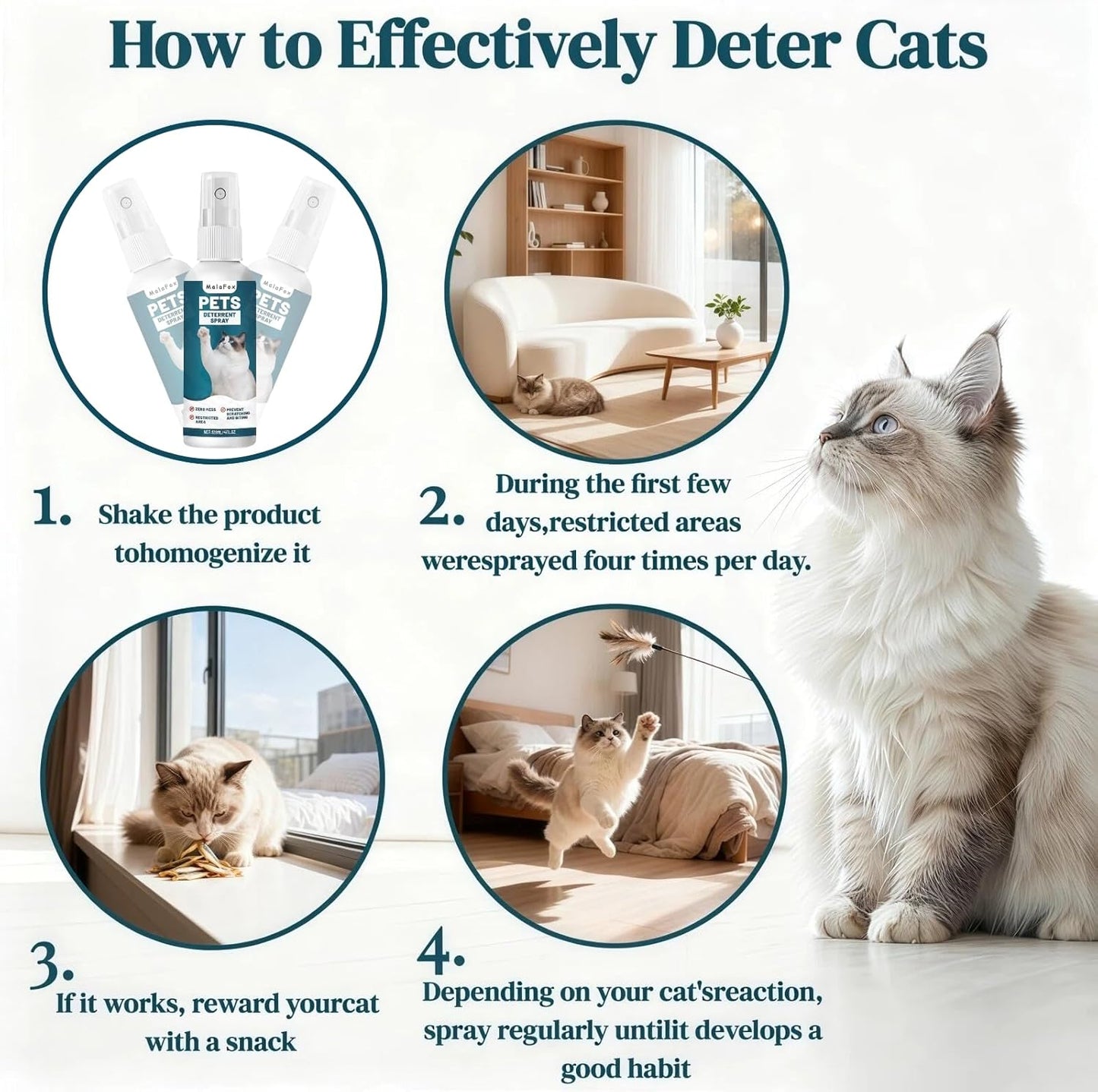 O Cat Deterrent Spray for Indoor & Outdoor Use – Natural No-Alcohol Cat Repellent to Prevent Scratching on Furniture, Sofas, Rugs, Curtains & Plants – Safe Training Spray for Cats & Kittens.