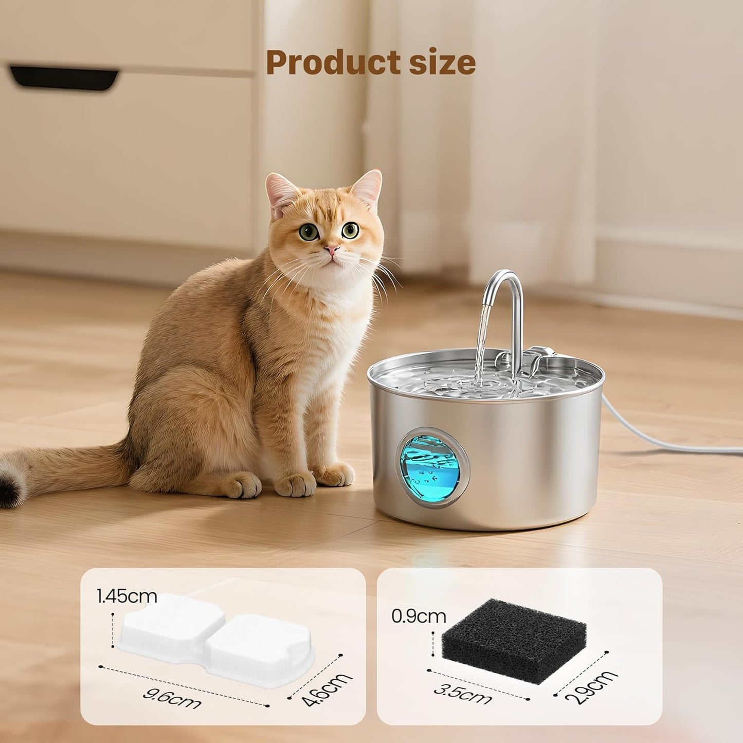 GIOTOHUN Pet Fountain Filter Replacement: 32 Cat Water Fountains Filter -16 Carbon Filters & 16 Foam Filters - Suitable for GIOTOHUN Stainless Steel Cat Fountain S11