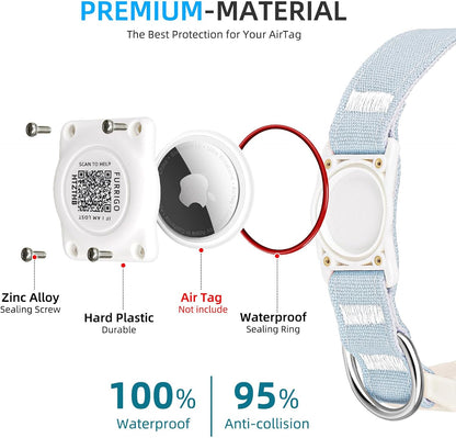 Airtag Dog Collar QR Code - IP68 Waterproof Integrated Air Tag Dog Collar Holder ID Tag - Free Pet Online Profile - Durable Natural Cotton Hemp - Fits for Small Medium Large Dogs (Blue, L)