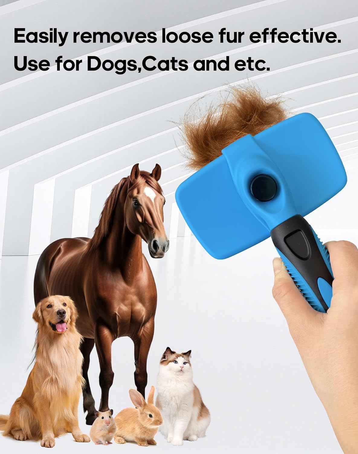 Self Cleaning Shedding Brush - Skin Friendly Grooming Tool for Dogs, Cats, and Puppies, Deshedding and Hair Removal for Long and Short Haired Pets (Blue)