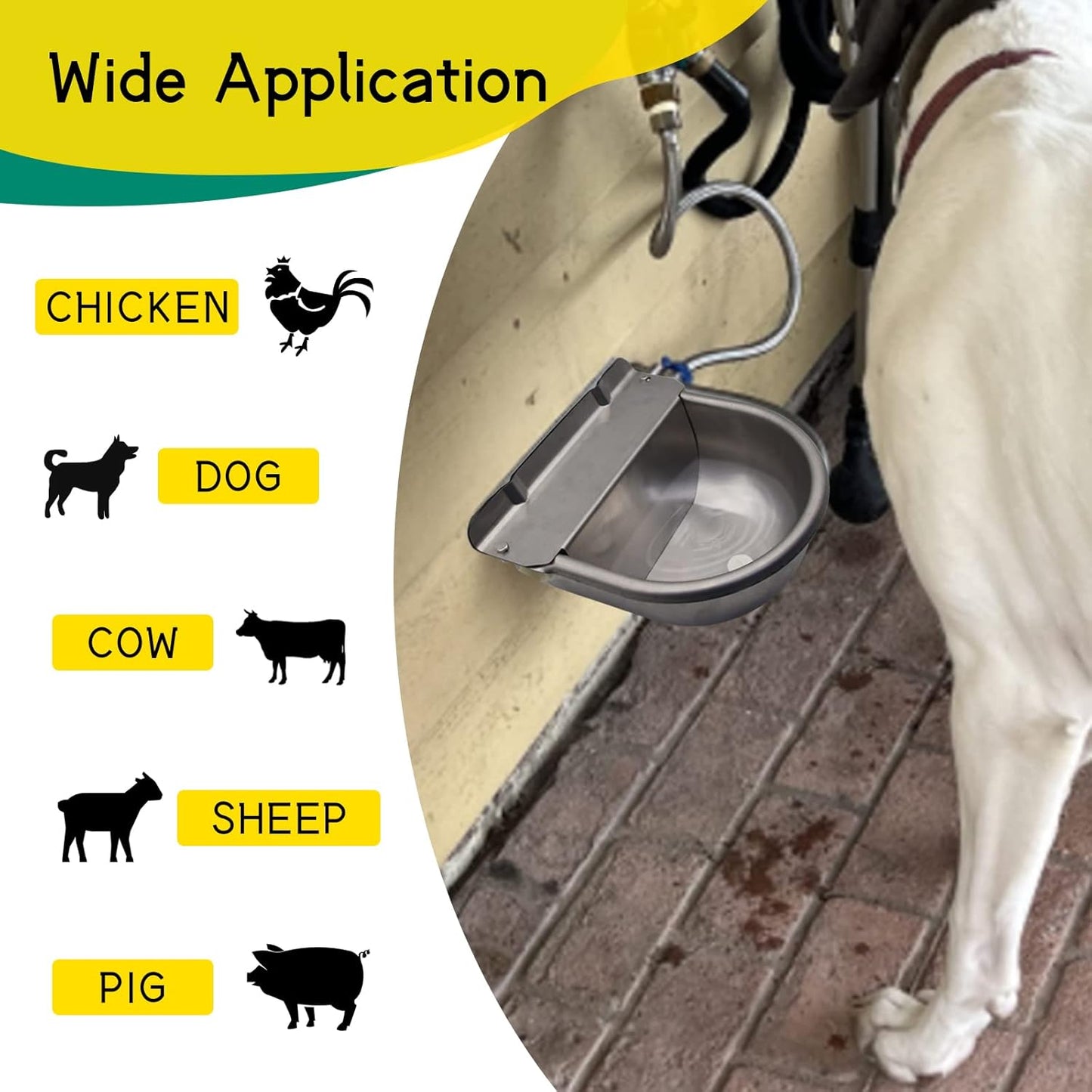 Automatic Horse Drinking Waterer Bowl,Upgrade Stainless Steel Farm Livestock Water Dispenser with Drain Hole and Float Valve for Horse,Dog, Chicken,Goat,Pig (A)