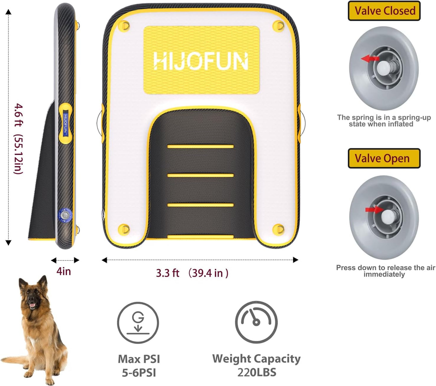 Inflatable Dog Water Ramp with Non-Slip Steps & D-Rings–220 lbs Capacity,55"x39.4"x4", Portable Floating Ladder for Pool, Boat, Lake – Yellow