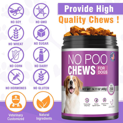 400 Chews No Poo Chews For Dogs-Stool Deterrent For Dog Eating Poop-Coprophagia Deterrent For Dogs-Gut Health & Immune Support-Digestive Enzymes Probiotics Supplement-2*200 Soft Chews-Chicken Flavor