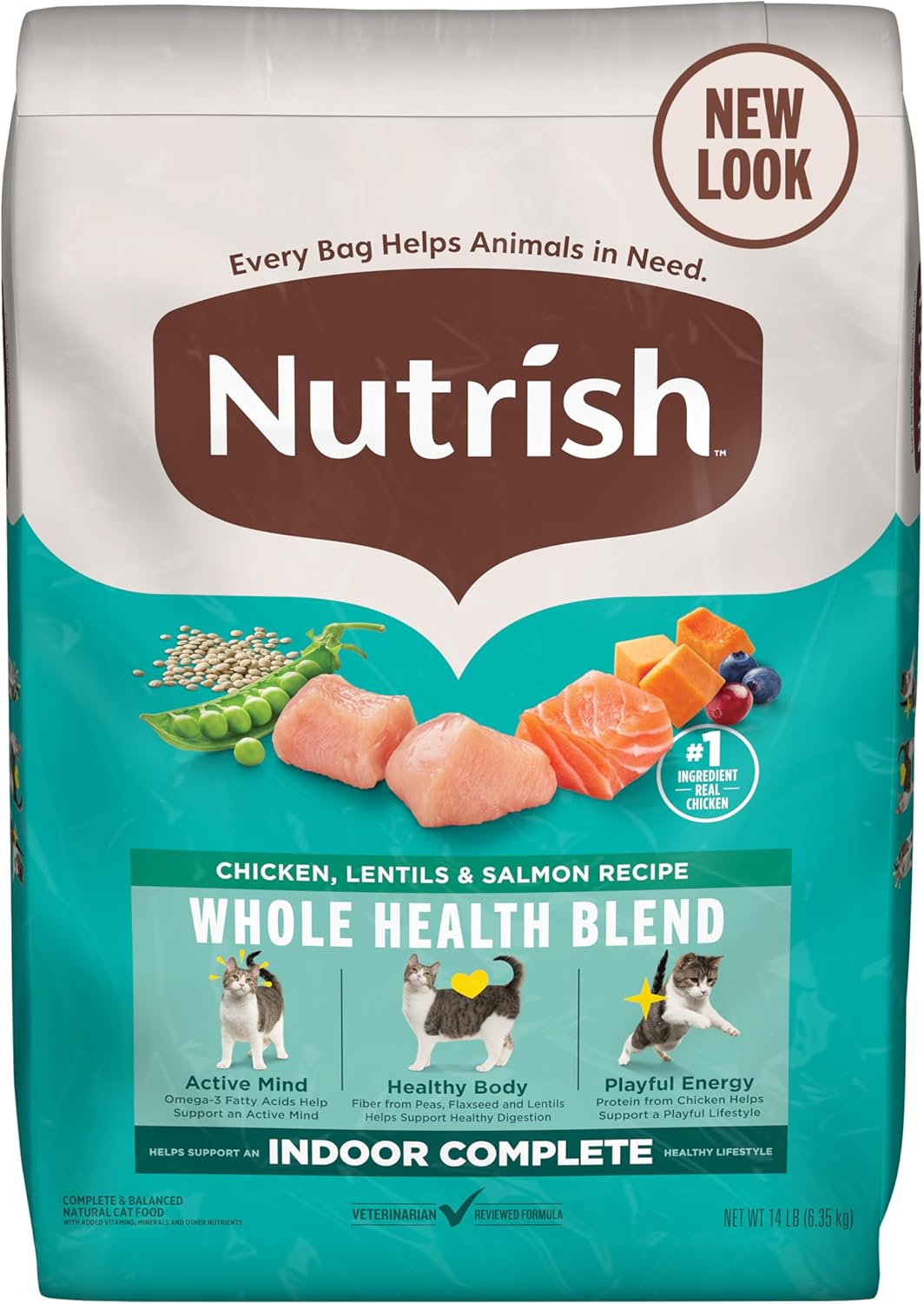 Nutrish Indoor Complete Premium Natural Dry Cat Food, Chicken with Lentils & Salmon Recipe, 14 Pounds (Packaging May Vary)