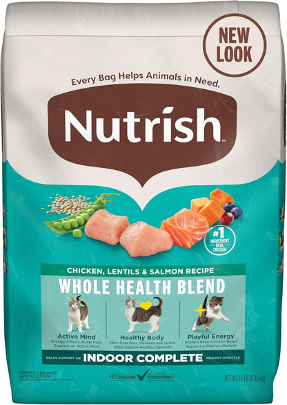 Nutrish Indoor Complete Premium Natural Dry Cat Food, Chicken with Lentils & Salmon Recipe, 14 Pounds (Packaging May Vary)