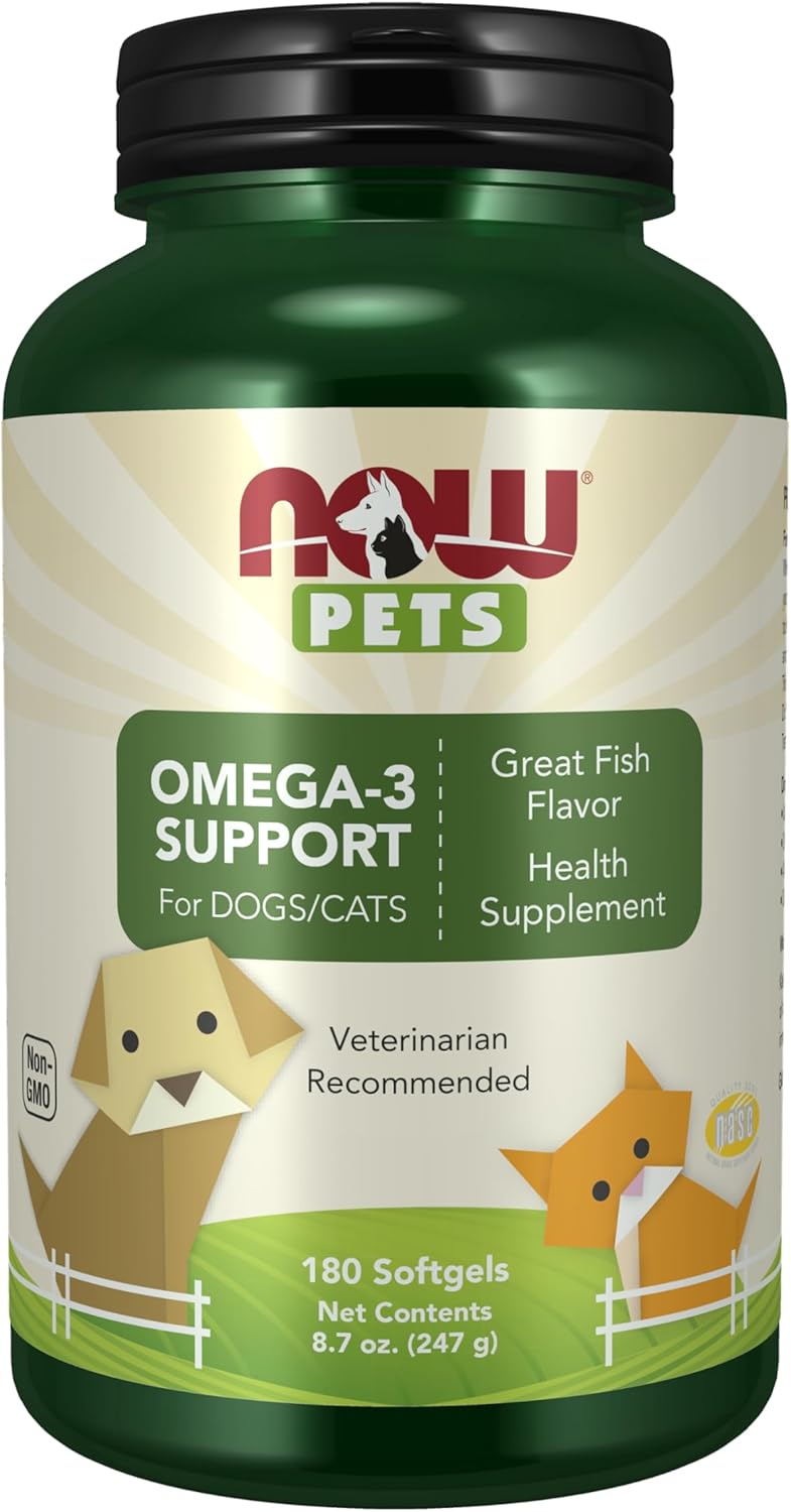 NOW Pet Health, Omega 3 Supplement, Formulated for Cats & Dogs, NASC Certified, 180 Softgels