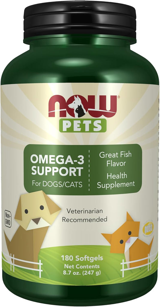 NOW Pet Health, Omega 3 Supplement, Formulated for Cats & Dogs, NASC Certified, 180 Softgels