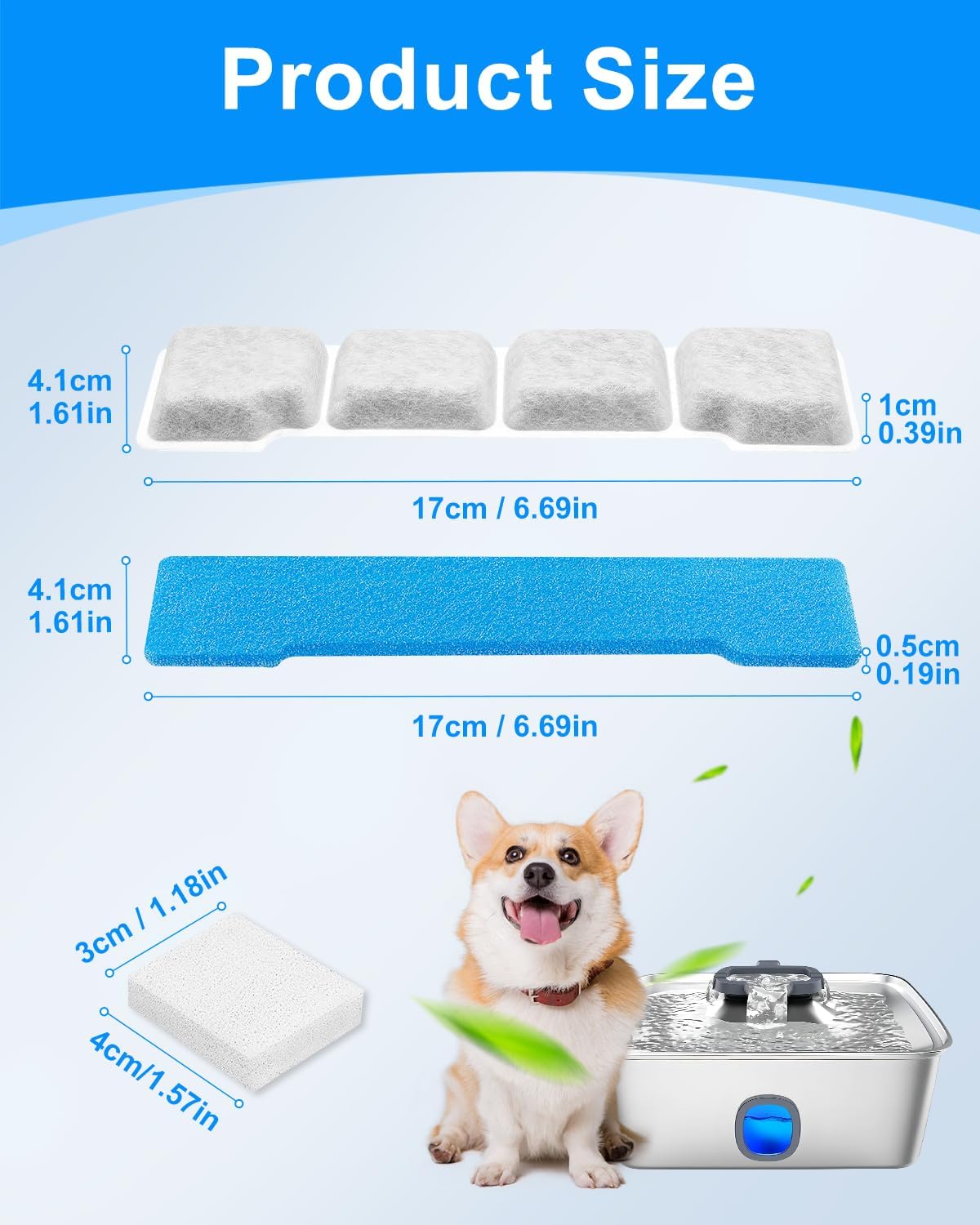 6 Set Pet Water Fountain Filter Replacement Kit Compatible with SIBAYS 15L/4Gal, Fit for Kastty Dog Water Fountain Stainless Steel, 6 Pre-Filter+6 Filters+6 Sponges