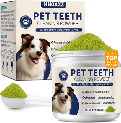 Dental Powder for Dogs Dog Teeth Cleaning Products Dog Tooth Cleaning Powder with Probiotics for Dogs Bad Breath Treatment Plaque and Tartar for Small Medium and Large Pet Dental Cleaner 120 G