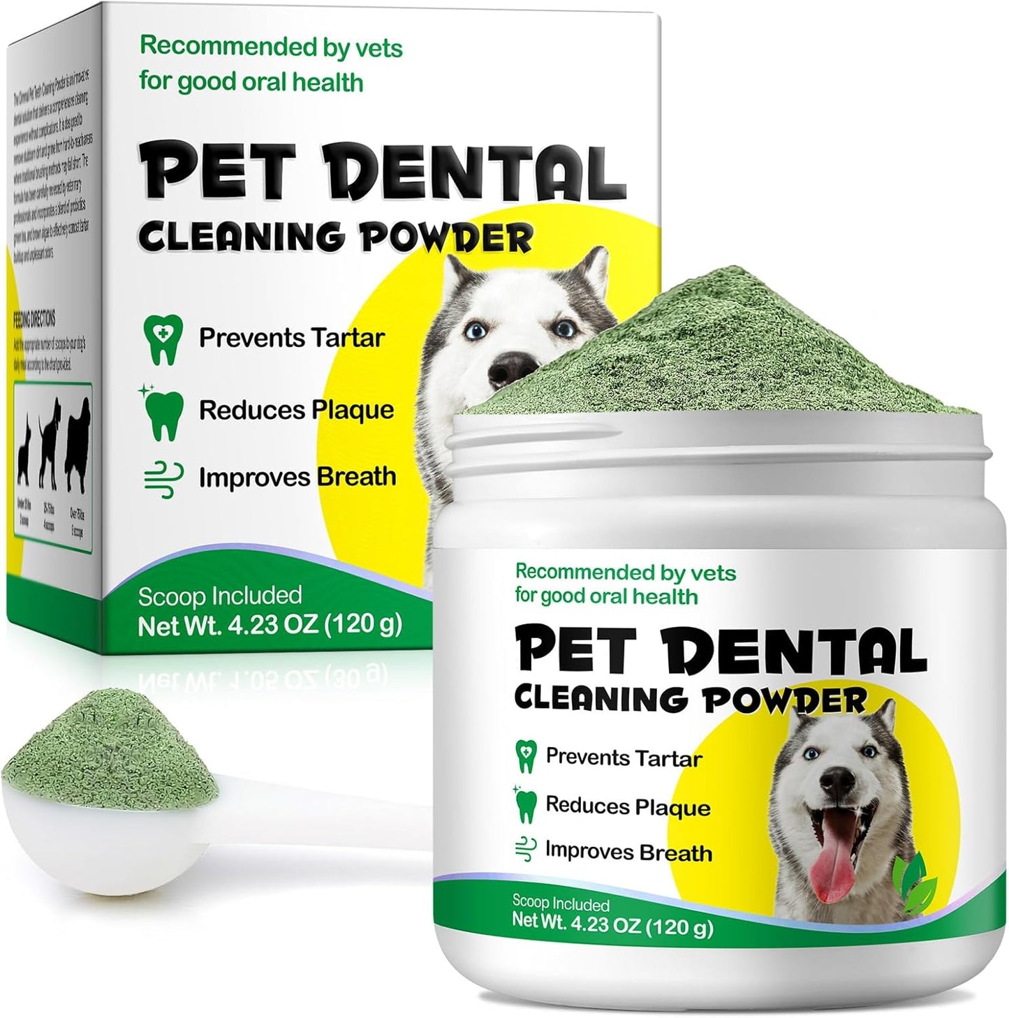 Dog Dental Powder with Probiotics & Green Tea, Natural Breath Freshener for All Small Medium Large Dogs, 120g