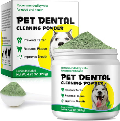 Dog Dental Powder with Probiotics & Green Tea, Natural Breath Freshener for All Small Medium Large Dogs, 120g