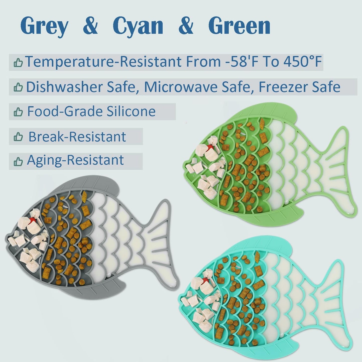 Takfox Slow Feeder Cat Bowls [2 Pack], Lick Mat for Cats Dogs, Silicone Cat Puzzle Feeders Toy for Pets Dry/Wet Food Training, Keeps Dogs Cats Busy, Prevents Puppy Kitty Overeating, (Cyan+Grey)