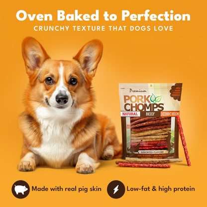 Pork Chomps Dog Chews, 5-inch Munchy Sticks, Assorted Flavors, 50 Count (Pack of 1)