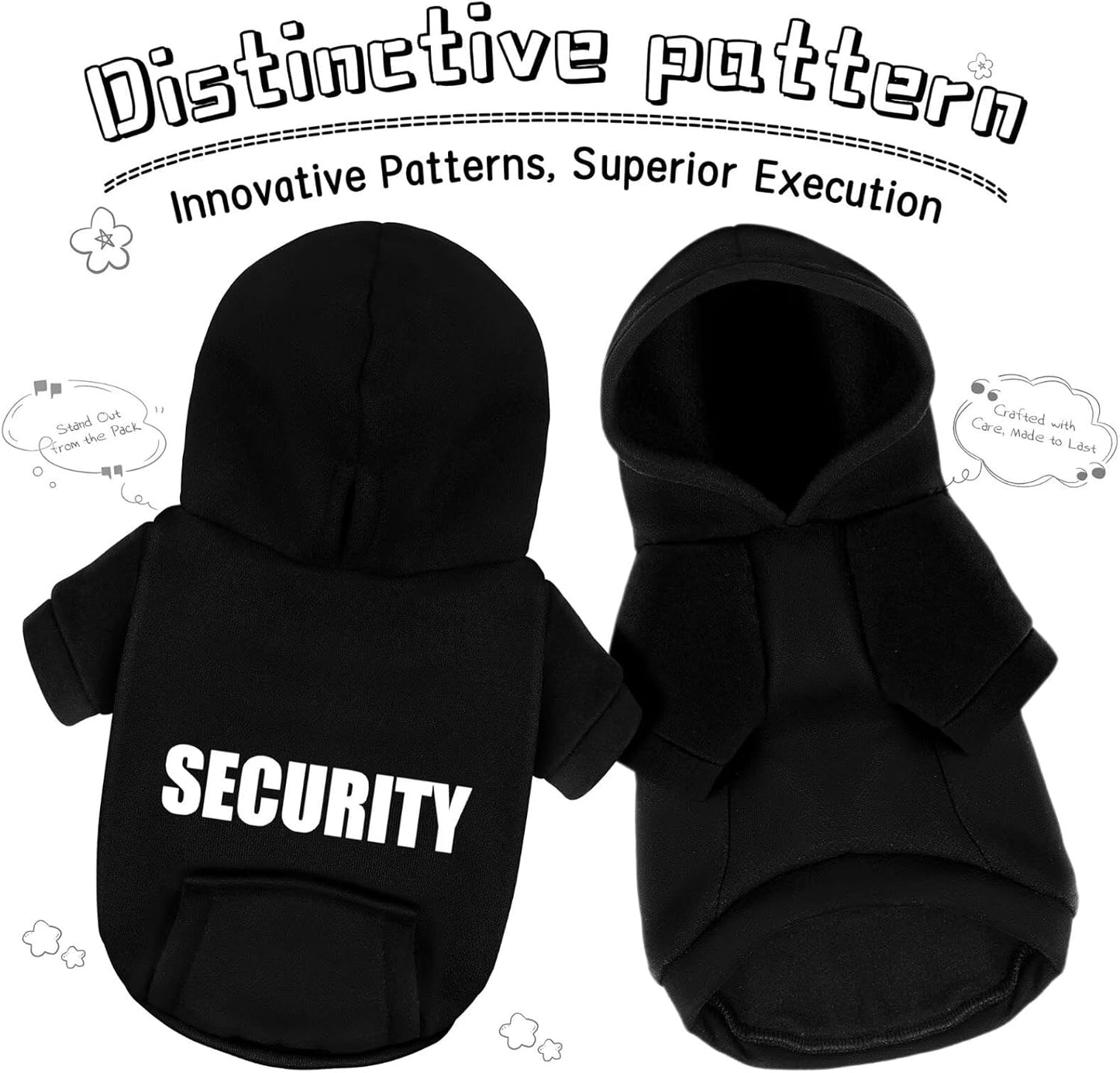 Paiaite Black Chihuahua Dog Hoodie: Warm and Stylish with a 'Security' Printed Sweatshirt, Cold Weather Pet Clothes, and Sweater Coat All in One - Perfect for Winter and Cool Summer Nights! M