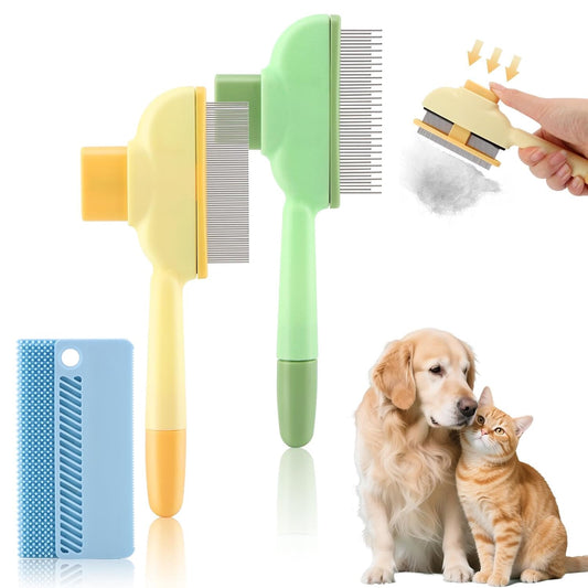 Pet Comb for Dogs Cats Brush, Flea Comb with Long Short Stainless Steel, Self-Cleaning Pet Brush for Shedding