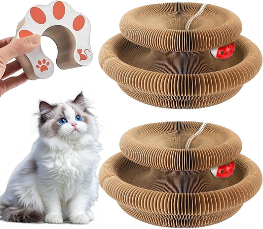 2-Pack Magic Organ Cat Scratching Board – Kitty Kurls Cat Scratcher Toy with Bell Balls for Indoor Cats, Interactive Cardboard Kitty Toy Scratcher, Furniture Protection