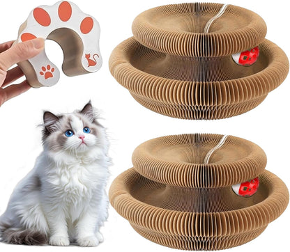 2-Pack Magic Organ Cat Scratching Board – Kitty Kurls Cat Scratcher Toy with Bell Balls for Indoor Cats, Interactive Cardboard Kitty Toy Scratcher, Furniture Protection
