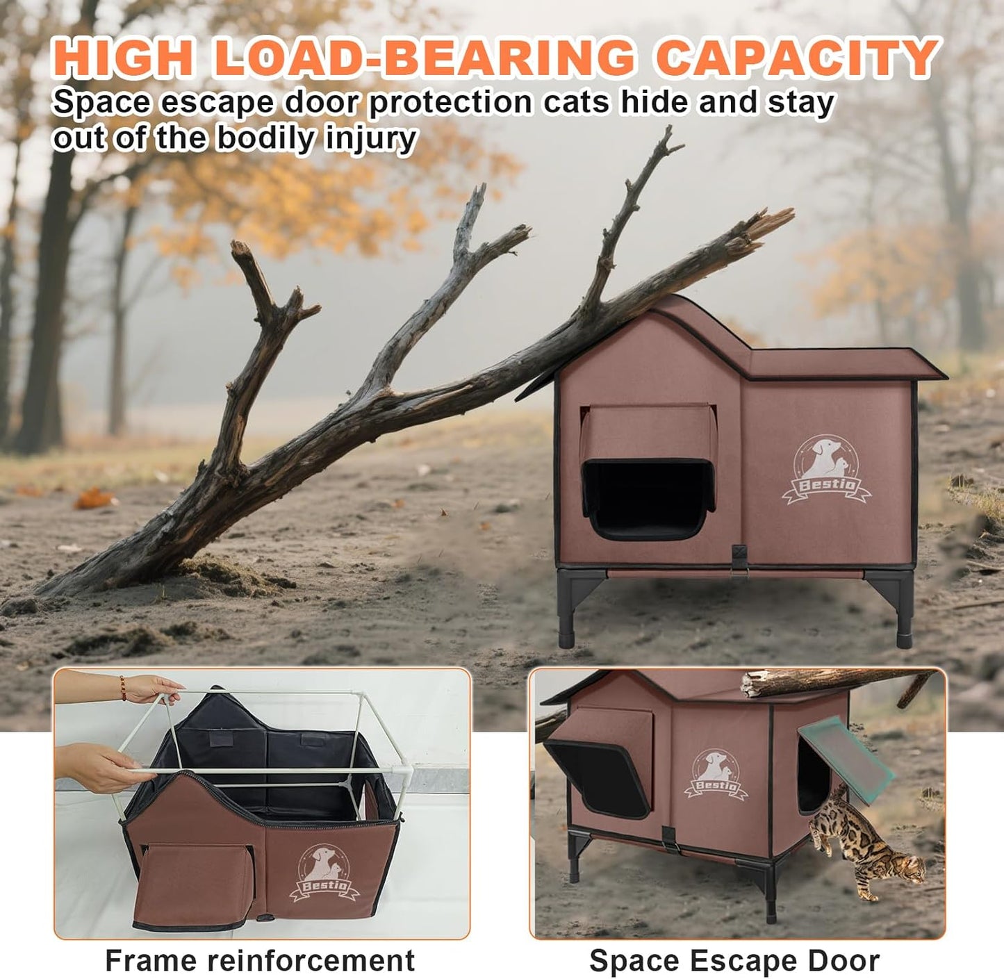 Large Heated Cat House for Outside 21x17x17 in with Elevated Base Cat-Attracting Eave Design Feral Stray Shelter,Intelligent Controller and Waterproof Cat Heated House Shelter for Outdoor