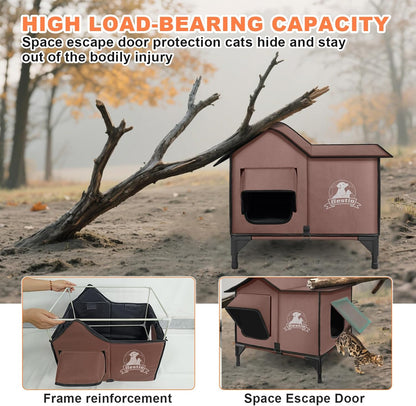 Large Heated Cat House for Outside 21x17x17 in with Elevated Base Cat-Attracting Eave Design Feral Stray Shelter,Intelligent Controller and Waterproof Cat Heated House Shelter for Outdoor