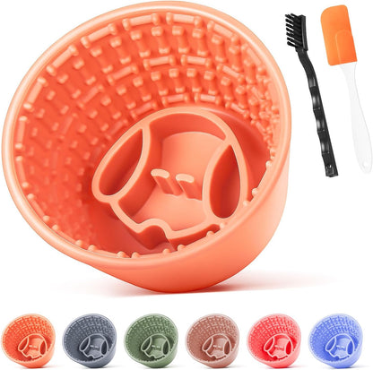 Slow Feeder Dog Bowl,Non-Slip Lick and Freeze Bowl for Dogs,Long Lasting Silicone Licking Mat for All Dog Sizes,Anti-Chocking and Reduce Anxiety(Orange)