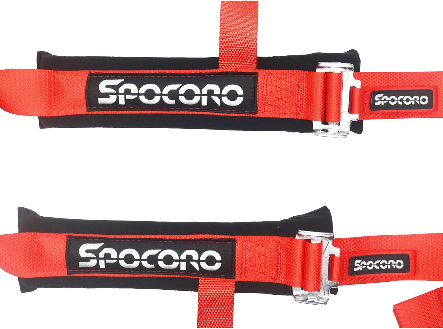 4 Point Racing Harness Buckle Release with Ultra Soft Heavy-Duty Shoulder Pads, 2" Nylon Webbing (2 Pack), Red