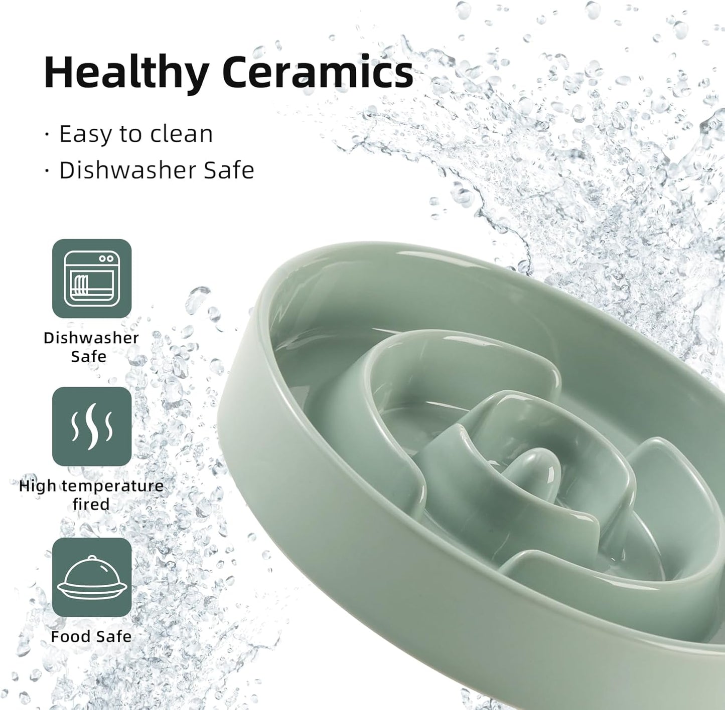 Ceramic 1.6 Cup Slow Feeder Dog Bowl for Medium and Large Breed, 8.2inch Puzzle Dog Food Dish, Anti-Gulping, Stop Bloat, Preventing Choking (Single Bowl-Light Green)