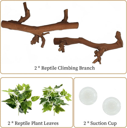 kathson 2PCS Snake Climbing Branch,Reptile Wood Branches Decor, Lizard Natural Wood Climb Accessories,Reptiles Habitat Tank Tree Trunk Decorations for Bearded Dragon Geckos Chameleons Frog