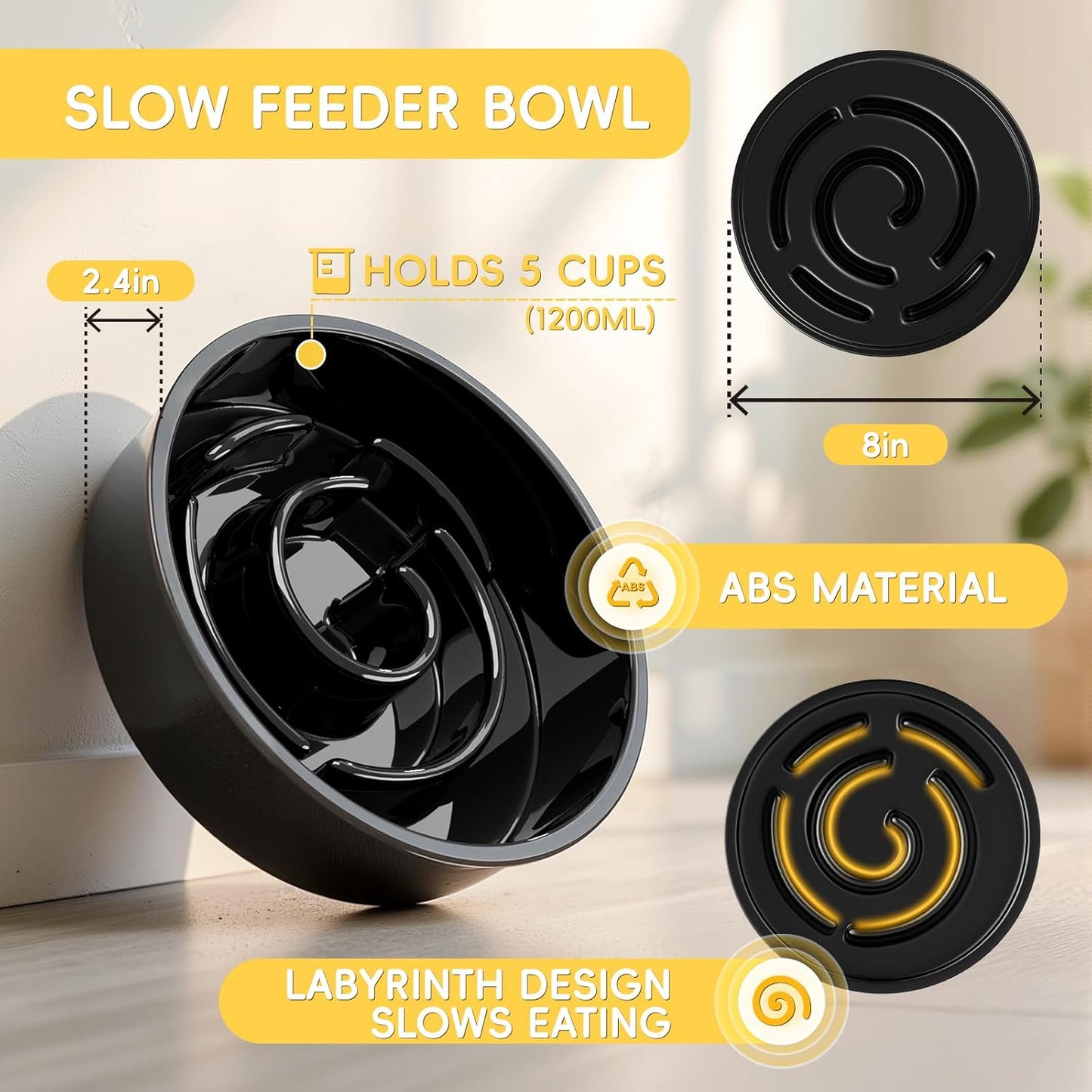 Slow Feeder Dog Bowl Reduces Fast Eating Improves Digestion Stop Bloat Prevent Choking for Medium and Large Dogs Black