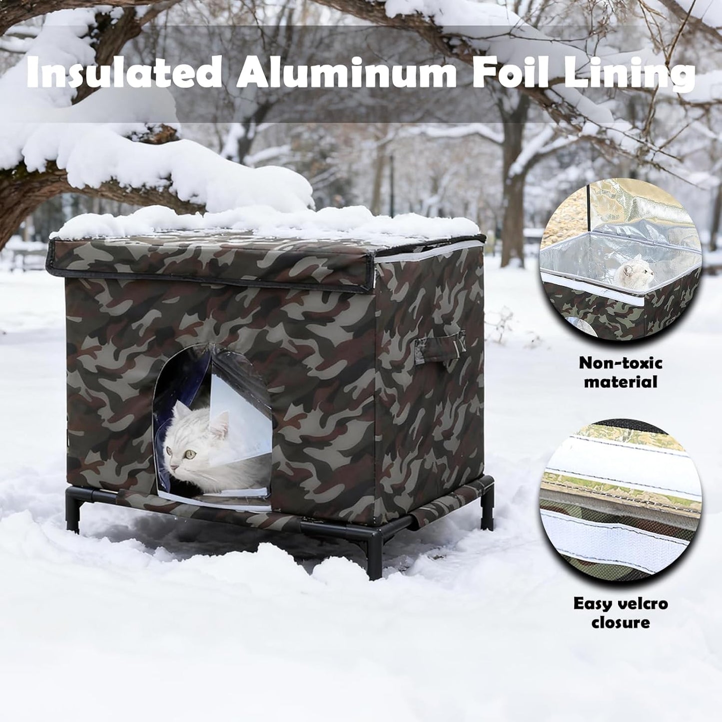 Elevated Cat House for Outdoor Cats,Outside Cat House Weatherproof Outdoor Cat Feeding Satation for Winter,Insulated Pet Shelter for Feral & Stray Cats,Waterproof,Durable & Scratch-Resistant