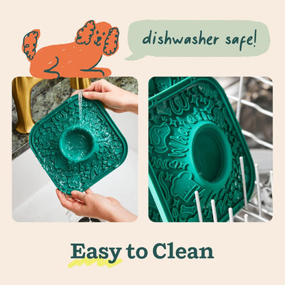 Woof Lick Mat and Calming LickMix Starter Pack Bundle - Dog Enrichment and Spread - Slow Feeder Mat with Non-Slip Design - Delicious, Lower Calorie Mix -Green