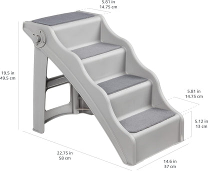 Amazon Basics Foldable Non-Slip Pet Stairs, Steps for Dogs and Cats, 14.6'' W x 22.75'' D x 19.5'' H, Grey