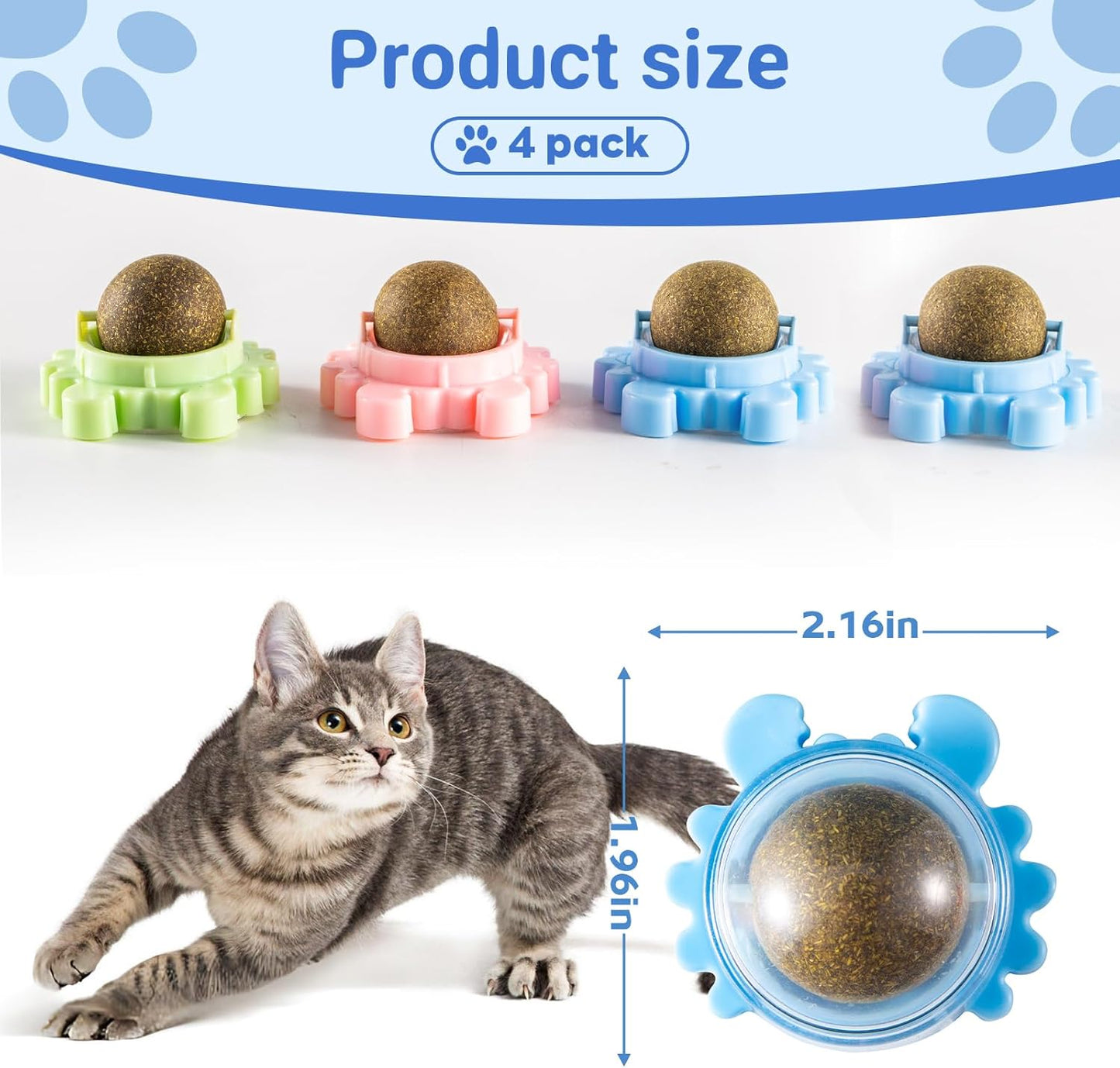 Catnip Balls Wall Interactive Toys Ball 360° Balls for Cats Cat Nip Catnip Toy Anxiety Relief Indoor Edible Cat Nips Organic Ball Rotatable Play Chew Teeth Cleaning 4 Pack